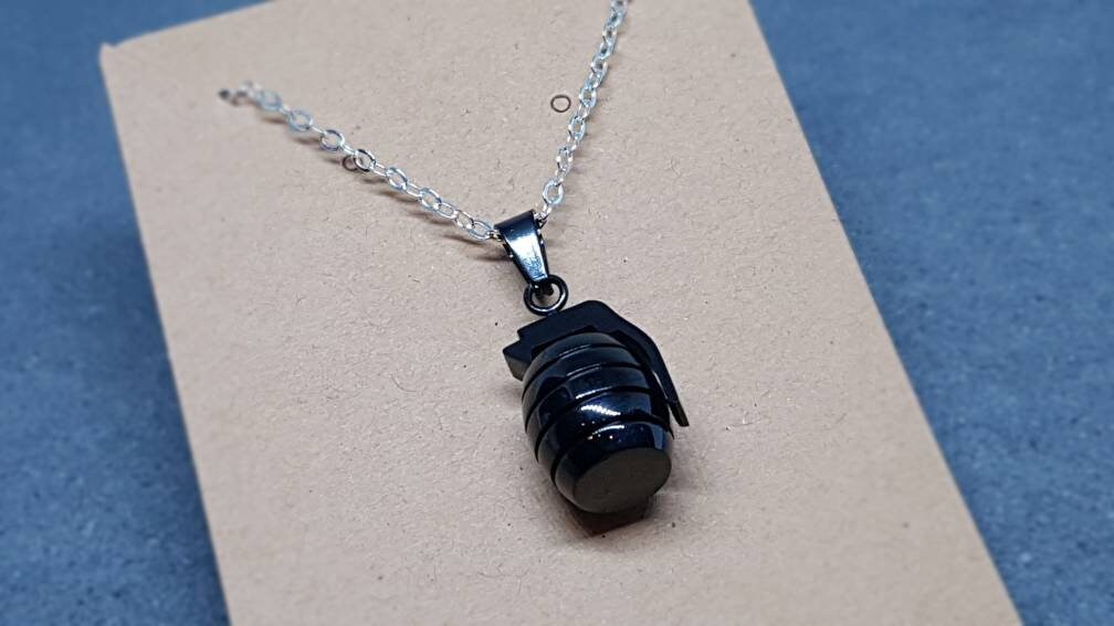 Grenade Choker, Grenade Necklace, Black Grenade, Stainless Steel Grenade, Gothic Jewellery