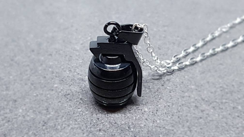 Grenade Choker, Grenade Necklace, Black Grenade, Stainless Steel Grenade, Gothic Jewellery