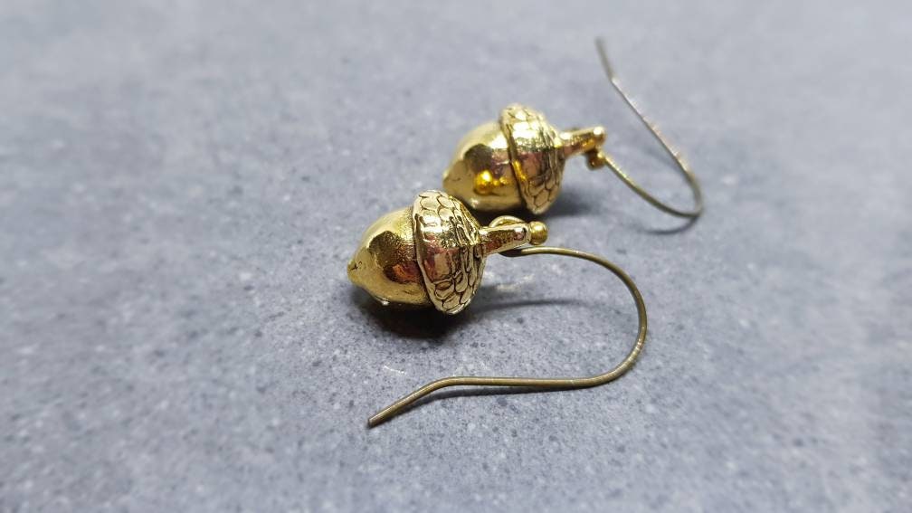 Large Acorn Earrings, Hypoallergenic Ear Wires, Fall Earrings, Gold Acorn Earrings, Autumn Earrings