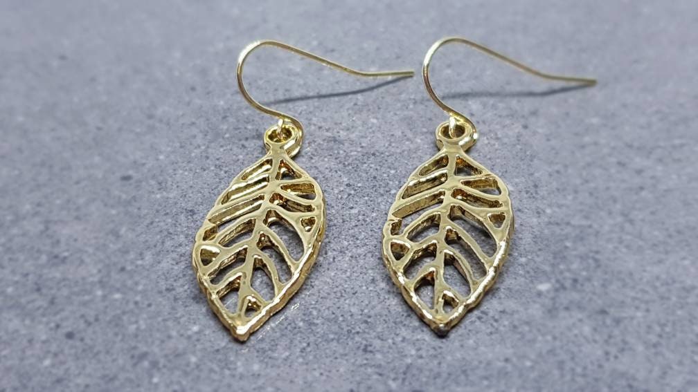 Leaf Earrings, Hypoallergenic Ear Wires, Gold Leaf Earrings, Tree Earrings, Leaf Earrings, Gold Leaf Jewelry, Gift for her
