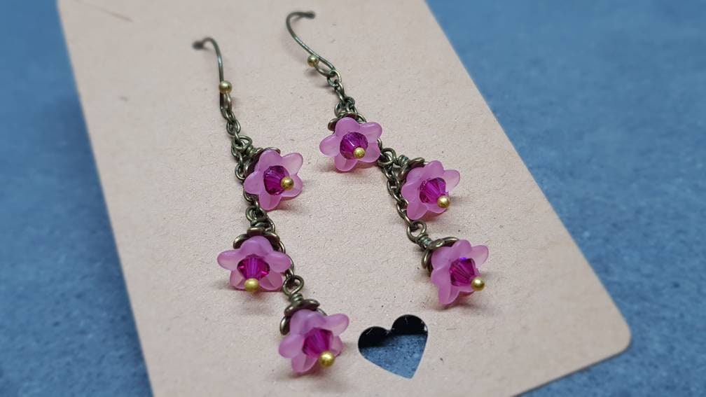 Flower Earrings, Hypoallergenic Ear Wires, Cherry Blossom Earrings, Spring Flower Earrings, Easter Earrings, PRIMERO Crystals®, Mother's Day