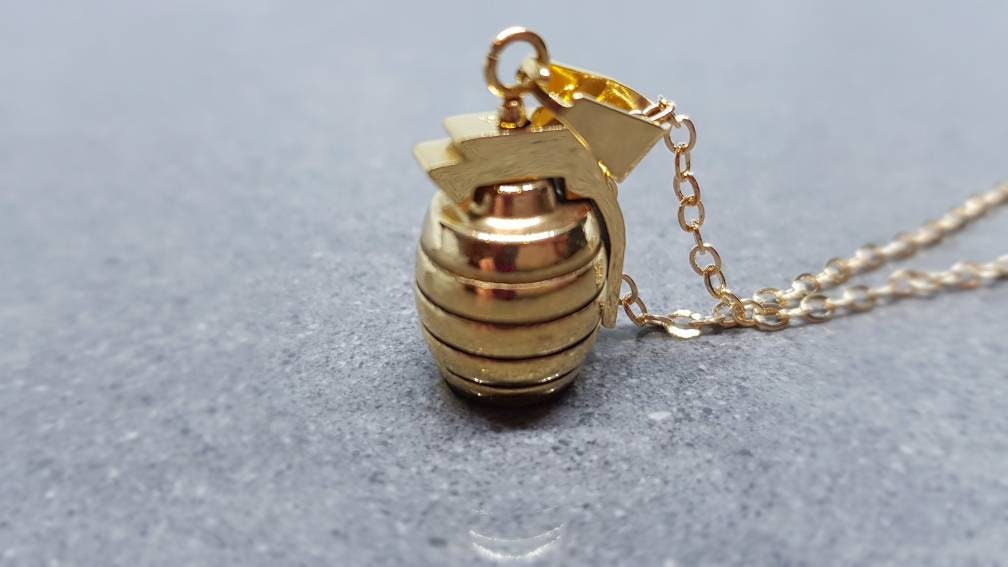 Grenade Choker, Grenade Necklace, Gold Grenade, Stainless Steel Grenade, Gothic Jewellery