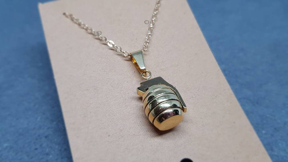 Grenade Choker, Grenade Necklace, Gold Grenade, Stainless Steel Grenade, Gothic Jewellery