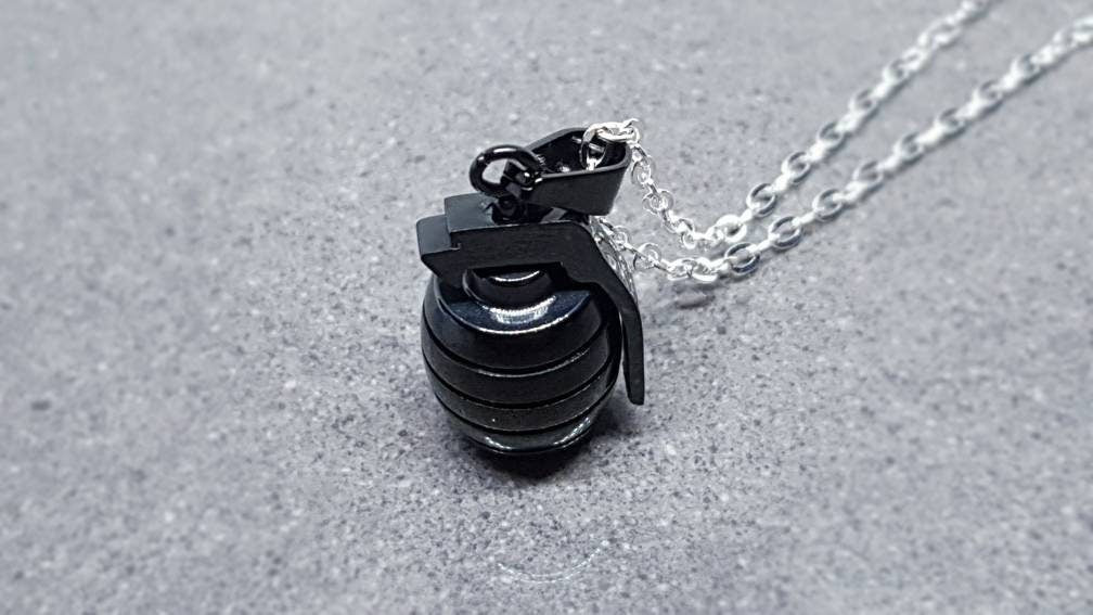 Grenade Choker, Grenade Necklace, Black Grenade, Stainless Steel Grenade, Gothic Jewellery