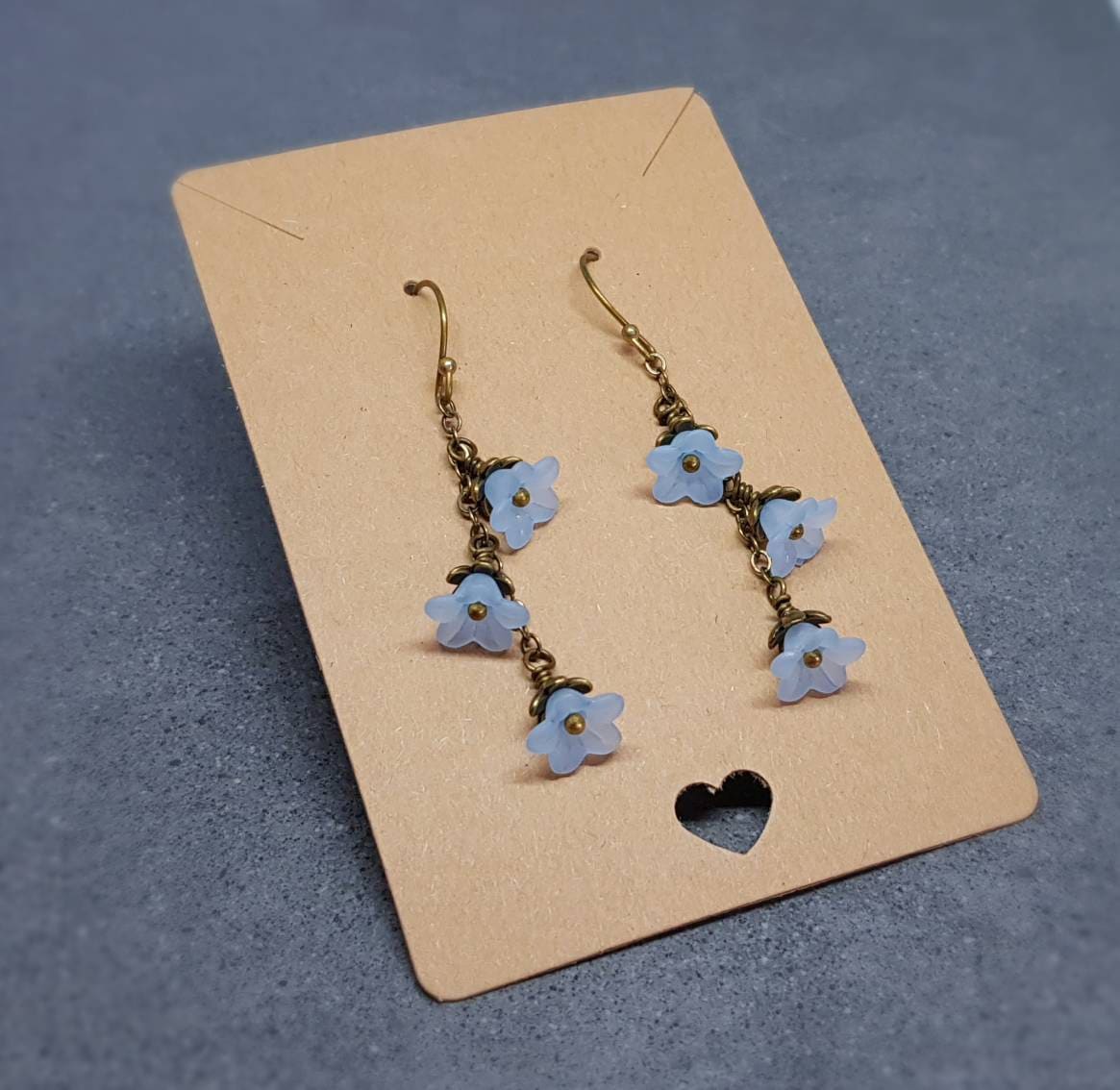 Flower Earrings, Hypoallergenic Ear Wires, Pale Blue Earrings, Boho Jewelry, Simple Vintage Earrings