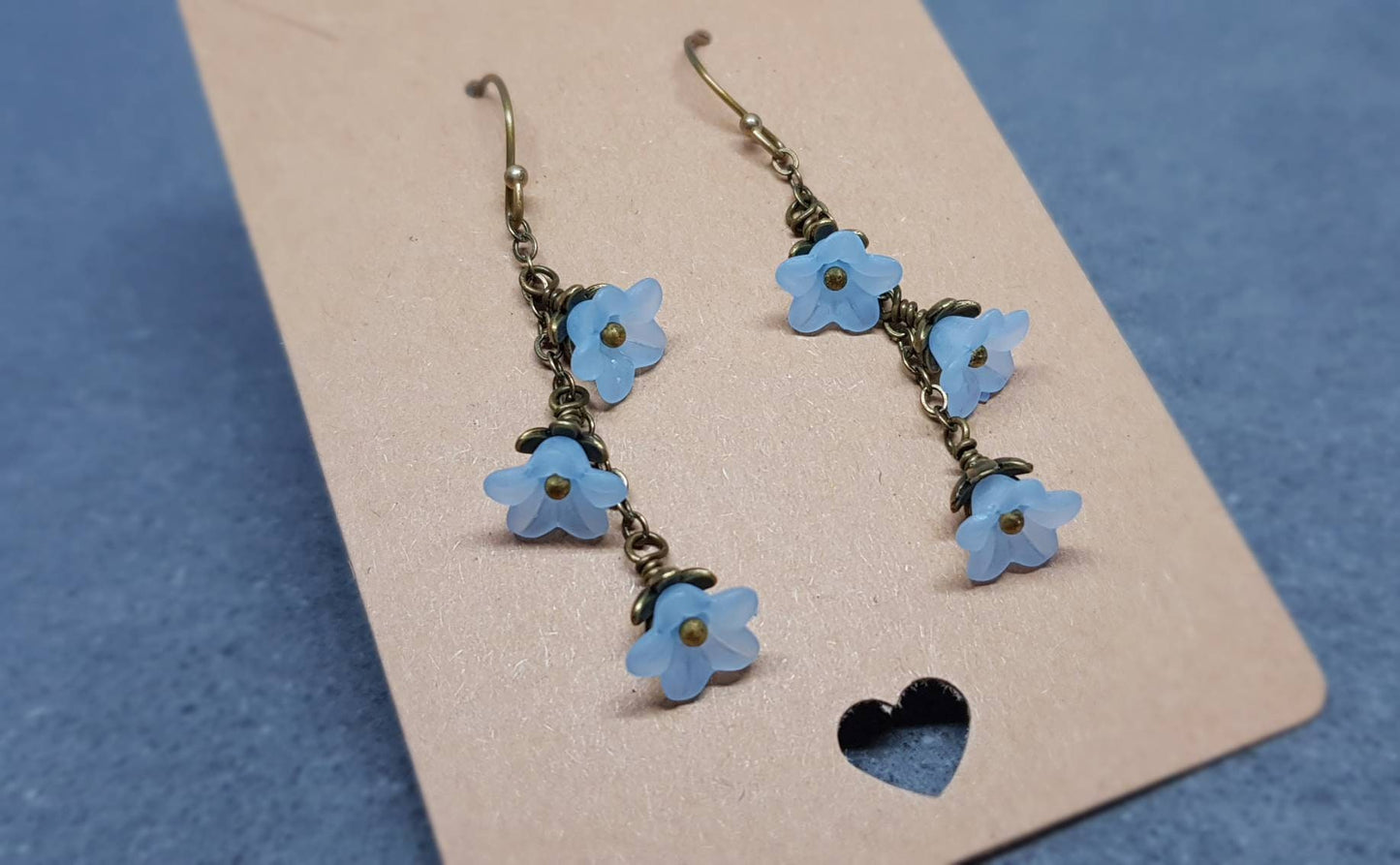 Flower Earrings, Hypoallergenic Ear Wires, Pale Blue Earrings, Boho Jewelry, Simple Vintage Earrings