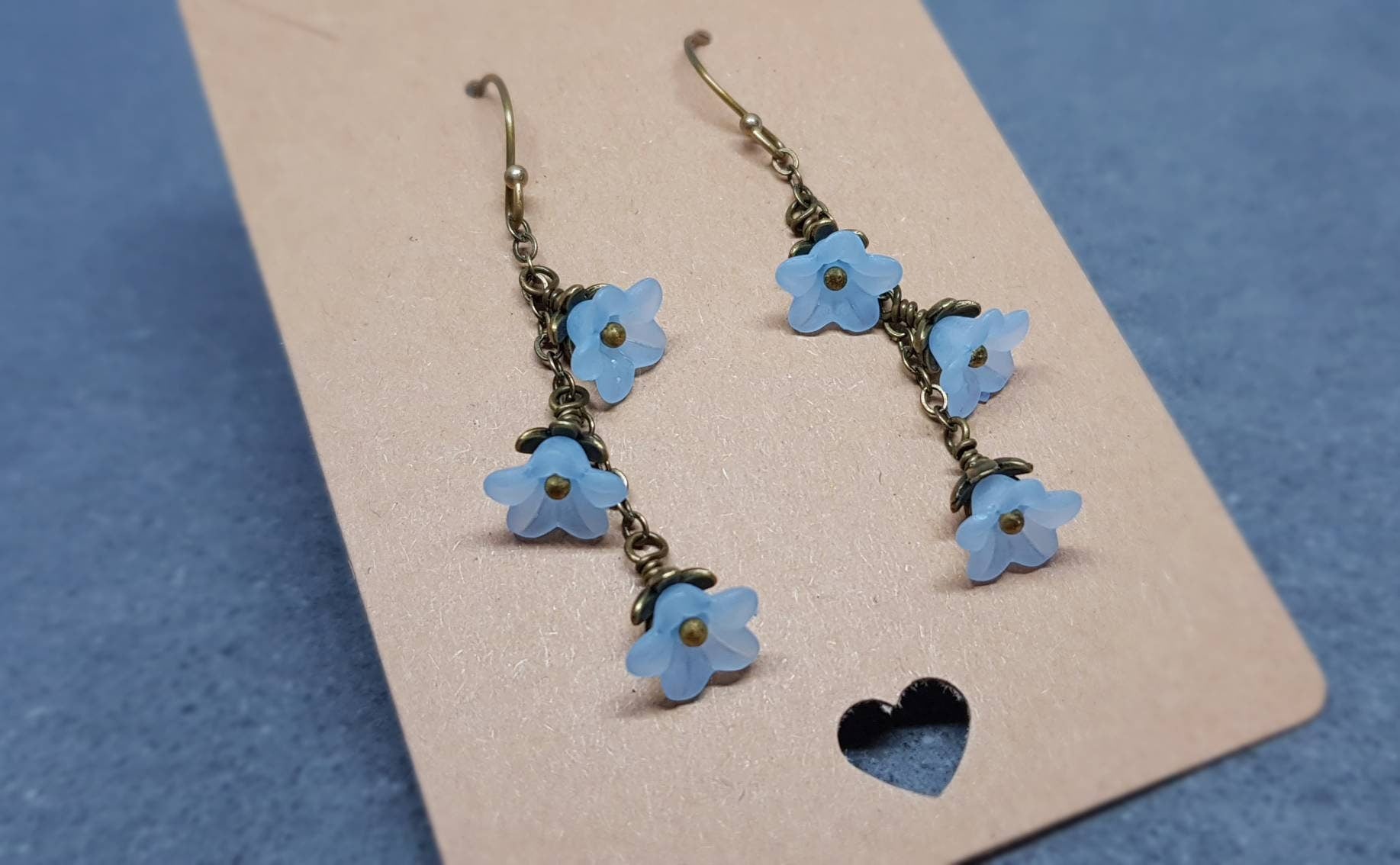 Flower Earrings, Hypoallergenic Ear Wires, Pale Blue Earrings, Boho Jewelry, Simple Vintage Earrings