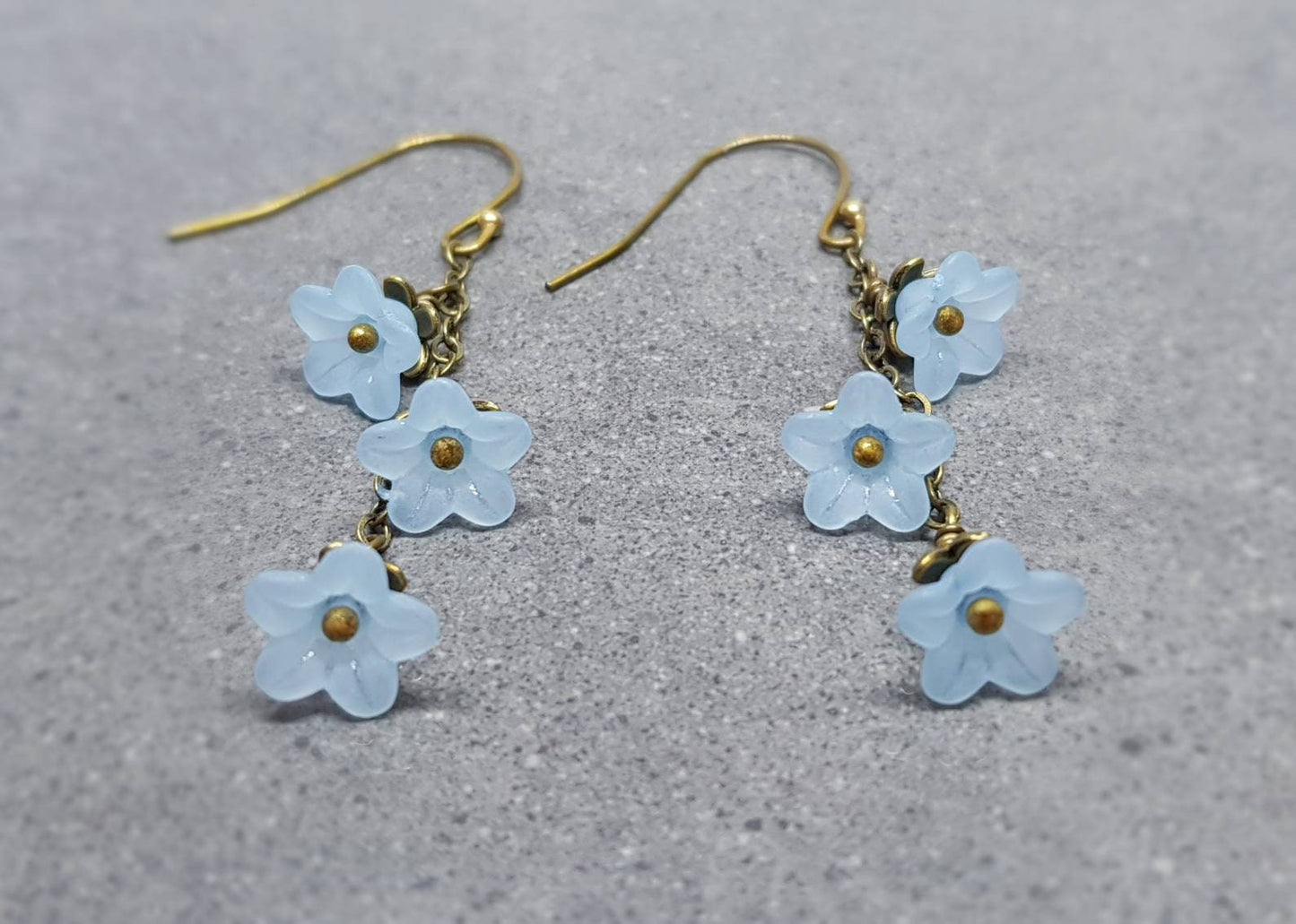 Flower Earrings, Hypoallergenic Ear Wires, Pale Blue Earrings, Boho Jewelry, Simple Vintage Earrings