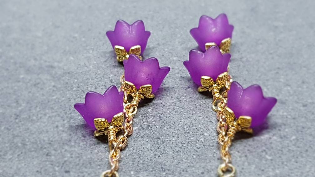 Flower Earrings, Hypoallergenic Ear Wires, Purple Earrings, Deep Purple Earrings, Boho Jewelry, Simple Vintage Earrings