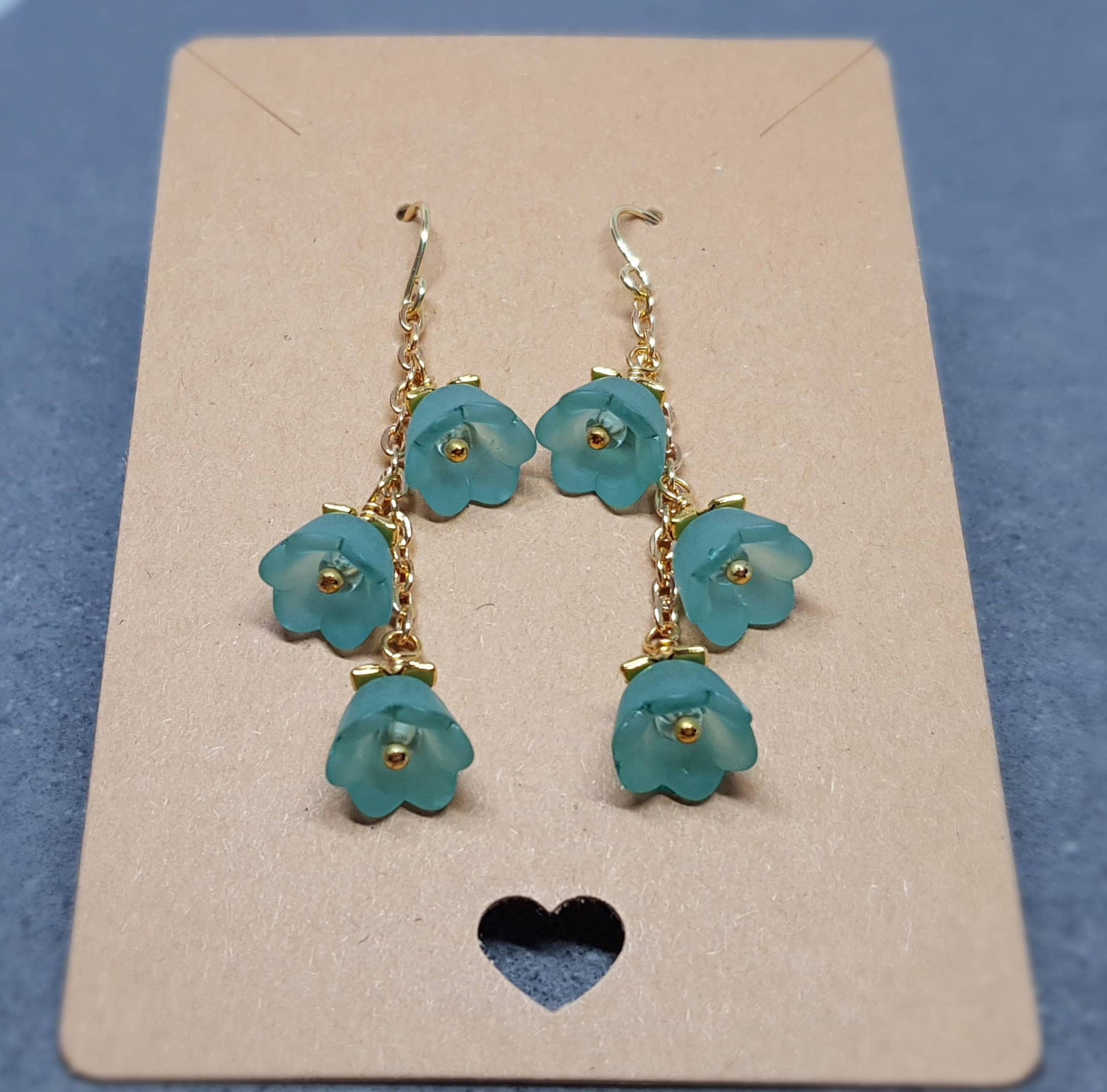 Flower Earrings, Hypoallergenic Ear Wires, Teal Green Earrings, Boho Jewelry, Simple Vintage Earrings