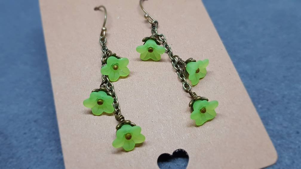 Flower Earrings, Hypoallergenic Ear Wires, Lime Green Earrings, Boho Jewelry, Simple Vintage Earrings