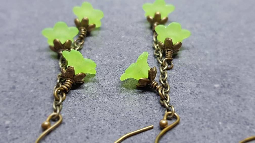 Flower Earrings, Hypoallergenic Ear Wires, Lime Green Earrings, Boho Jewelry, Simple Vintage Earrings