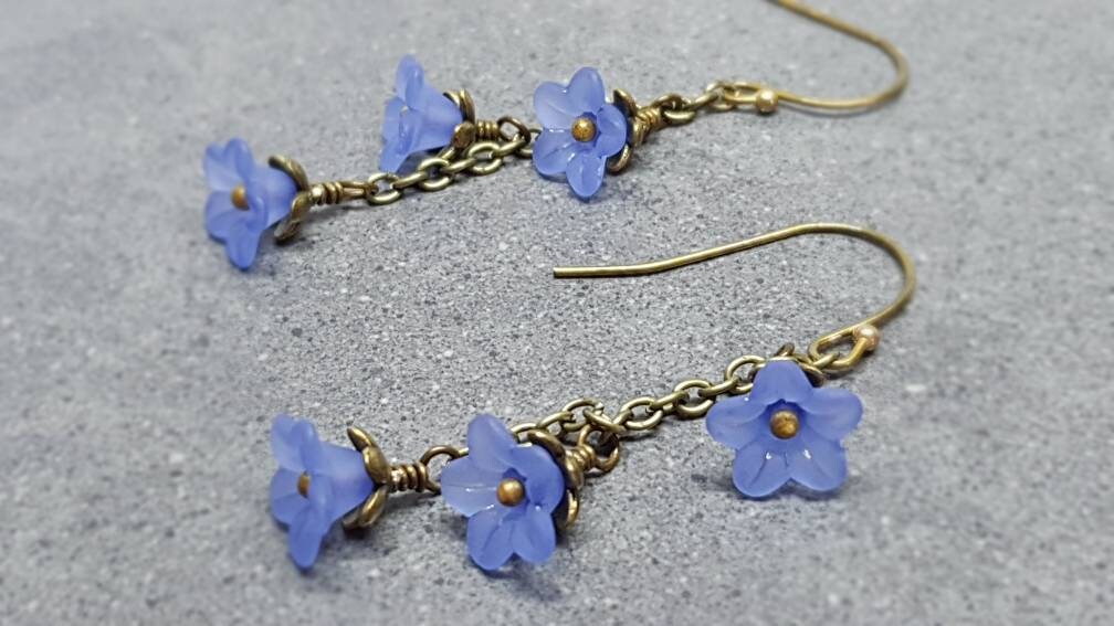 Flower Earrings, Hypoallergenic Ear Wires, Lavender Blue Earrings, Boho Jewelry, Simple Vintage Earrings