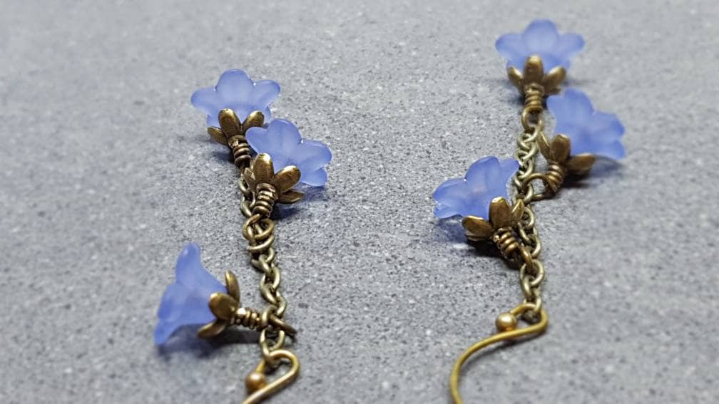 Flower Earrings, Hypoallergenic Ear Wires, Lavender Blue Earrings, Boho Jewelry, Simple Vintage Earrings