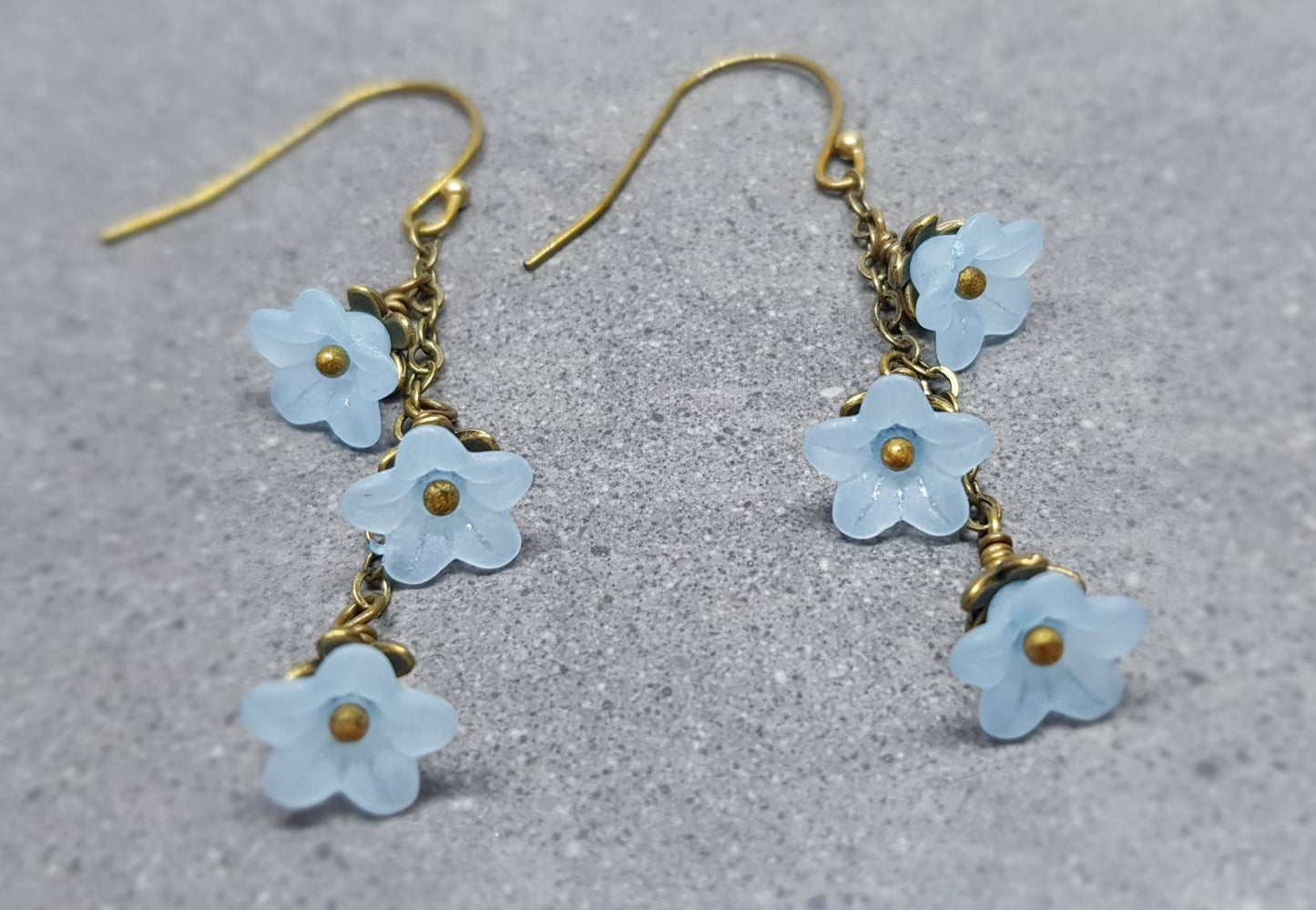 Flower Earrings, Hypoallergenic Ear Wires, Pale Blue Earrings, Boho Jewelry, Simple Vintage Earrings
