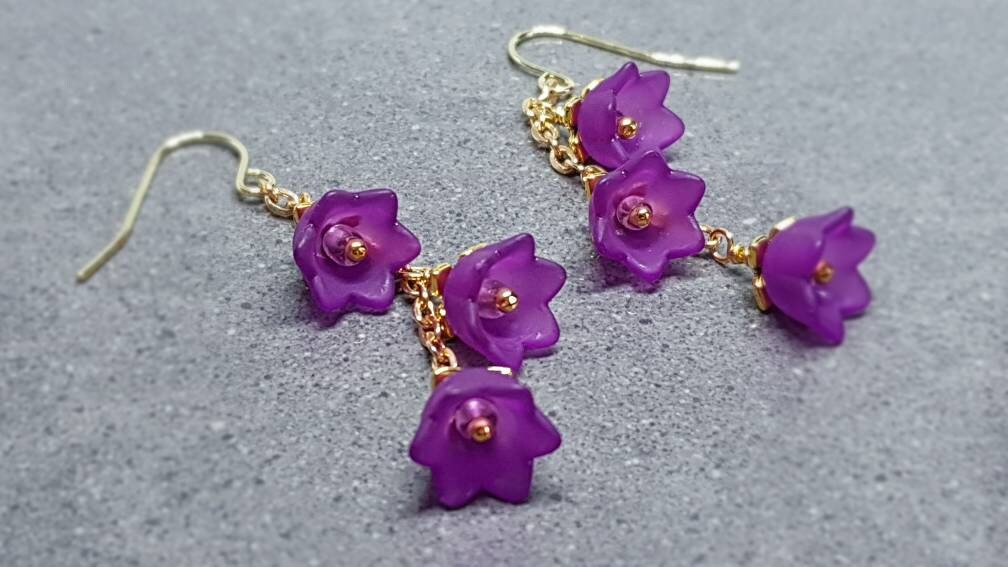 Flower Earrings, Hypoallergenic Ear Wires, Purple Earrings, Deep Purple Earrings, Boho Jewelry, Simple Vintage Earrings