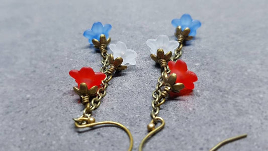 Flower Earrings, Hypoallergenic Ear Wires, Patriotic Earrings, Red, White and Blue