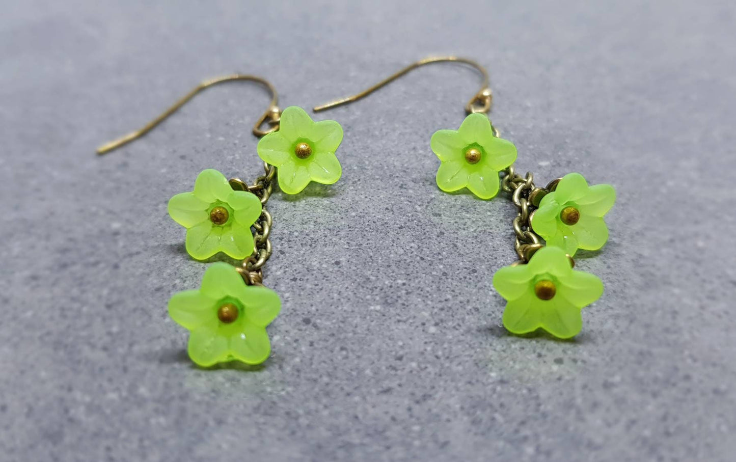 Flower Earrings, Hypoallergenic Ear Wires, Lime Green Earrings, Boho Jewelry, Simple Vintage Earrings