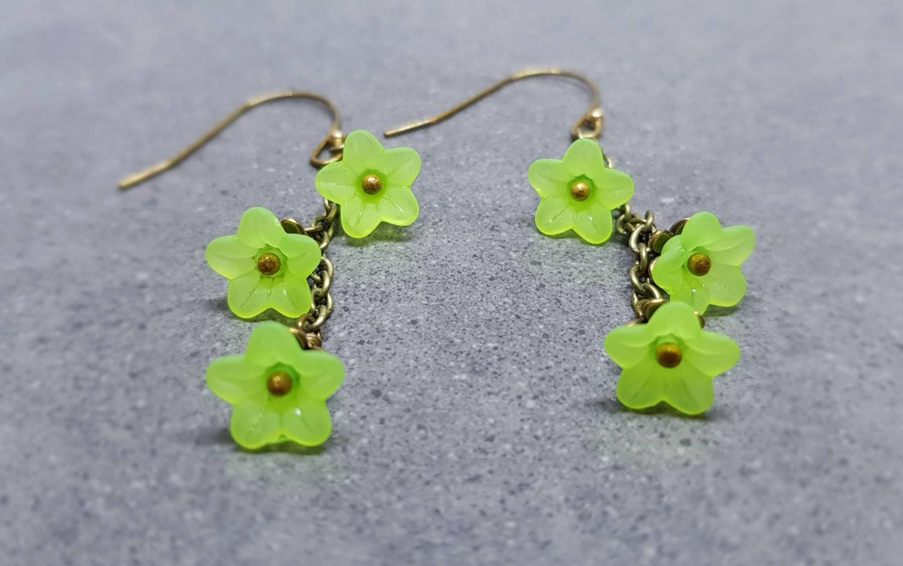 Flower Earrings, Hypoallergenic Ear Wires, Lime Green Earrings, Boho Jewelry, Simple Vintage Earrings