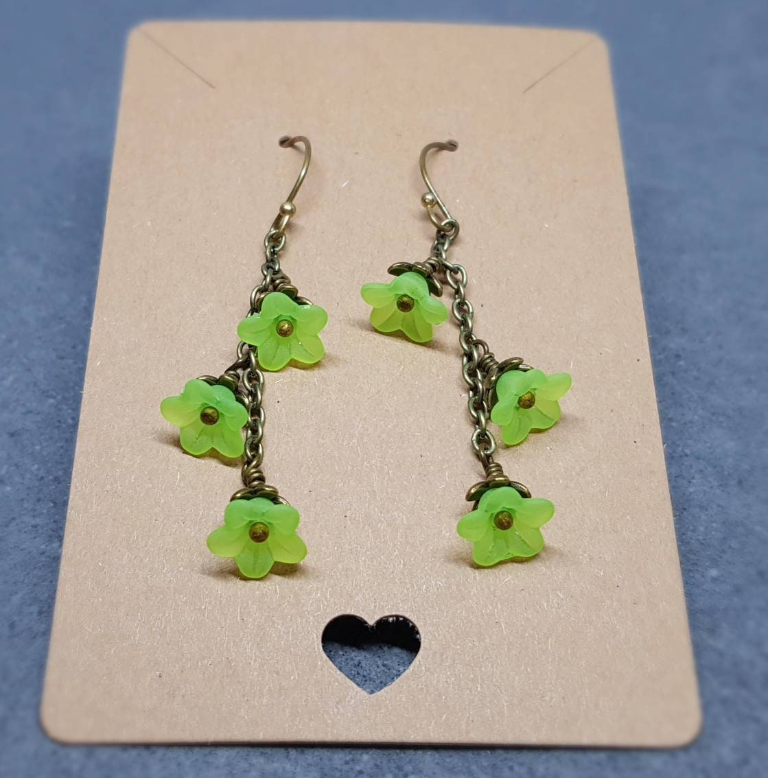 Flower Earrings, Hypoallergenic Ear Wires, Lime Green Earrings, Boho Jewelry, Simple Vintage Earrings