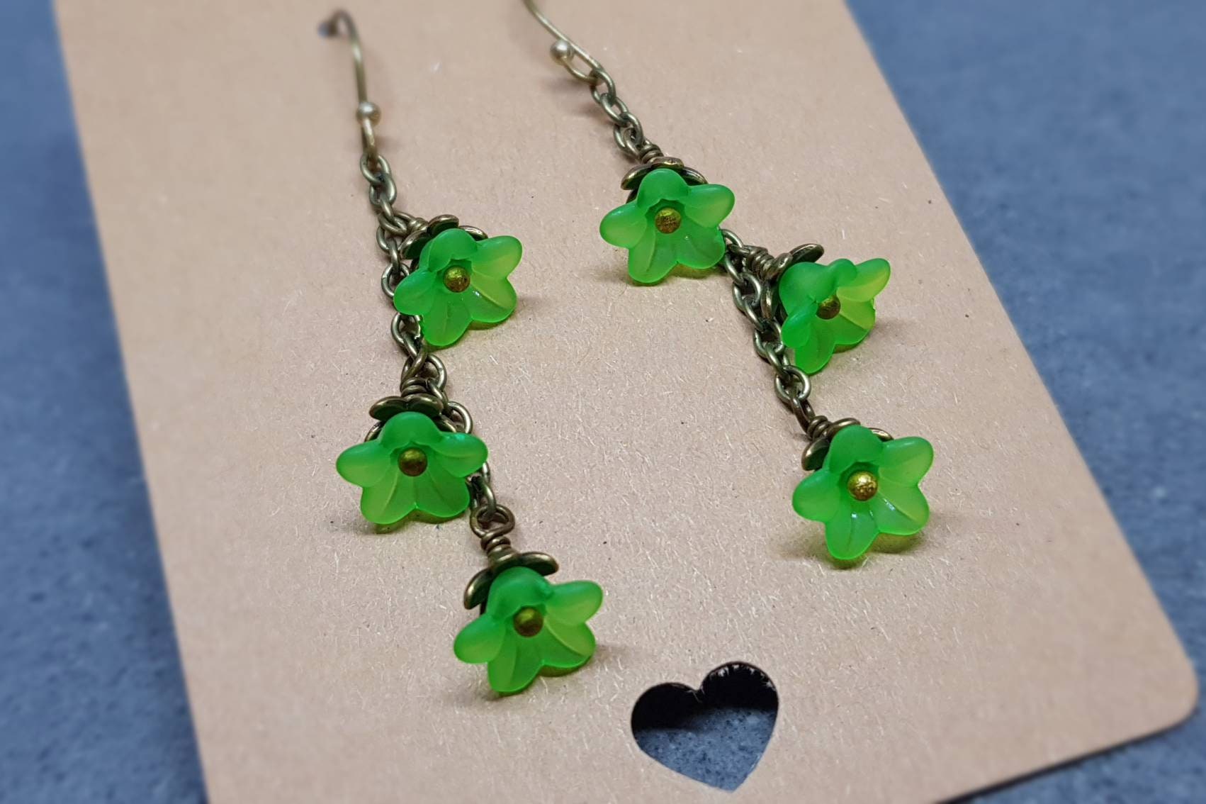 Flower Earrings, Hypoallergenic Ear Wires, Bright Green Earrings, Boho Jewelry, Simple Vintage Earrings
