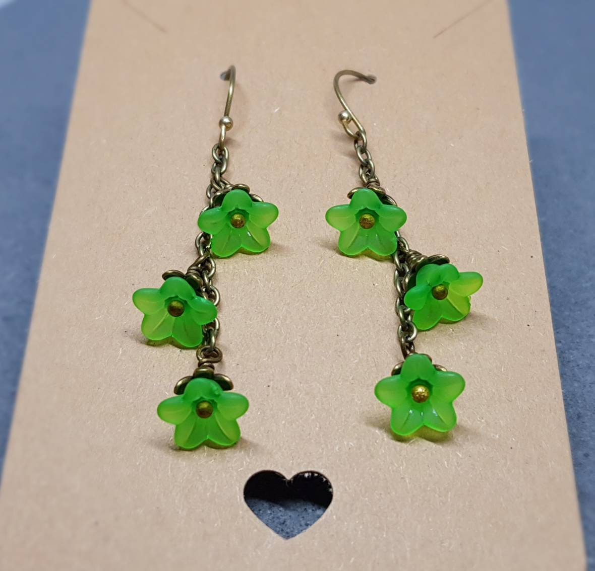 Flower Earrings, Hypoallergenic Ear Wires, Bright Green Earrings, Boho Jewelry, Simple Vintage Earrings