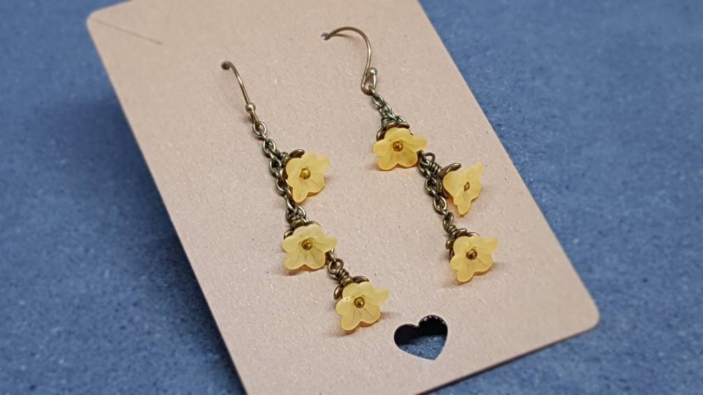 Flower Earrings, Hypoallergenic Ear Wires, Orange Yellow Earrings, Boho Jewelry, Simple Vintage Earrings