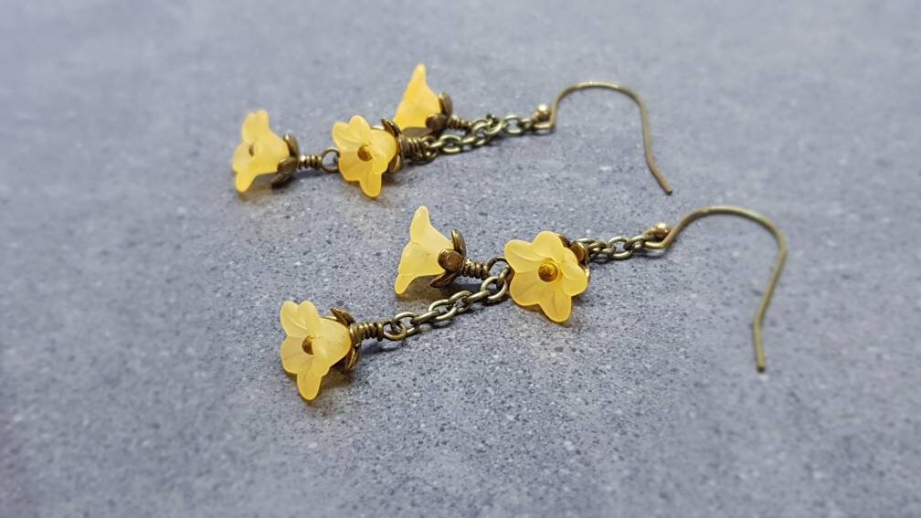 Flower Earrings, Hypoallergenic Ear Wires, Orange Yellow Earrings, Boho Jewelry, Simple Vintage Earrings