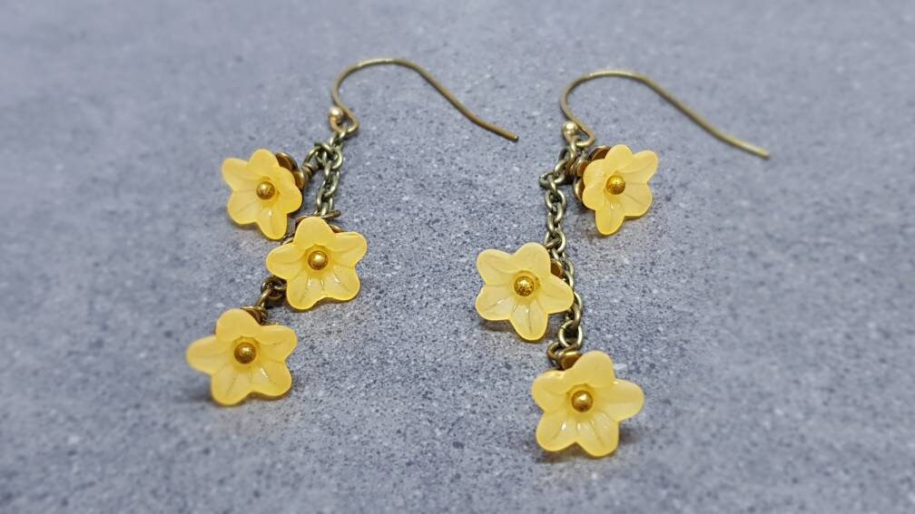 Flower Earrings, Hypoallergenic Ear Wires, Orange Yellow Earrings, Boho Jewelry, Simple Vintage Earrings