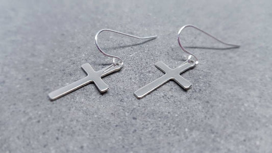 Silver Cross Earrings, Hypoallergenic Ear Wires, Stainless Steel, Cross Jewelry, Gothic Jewellery