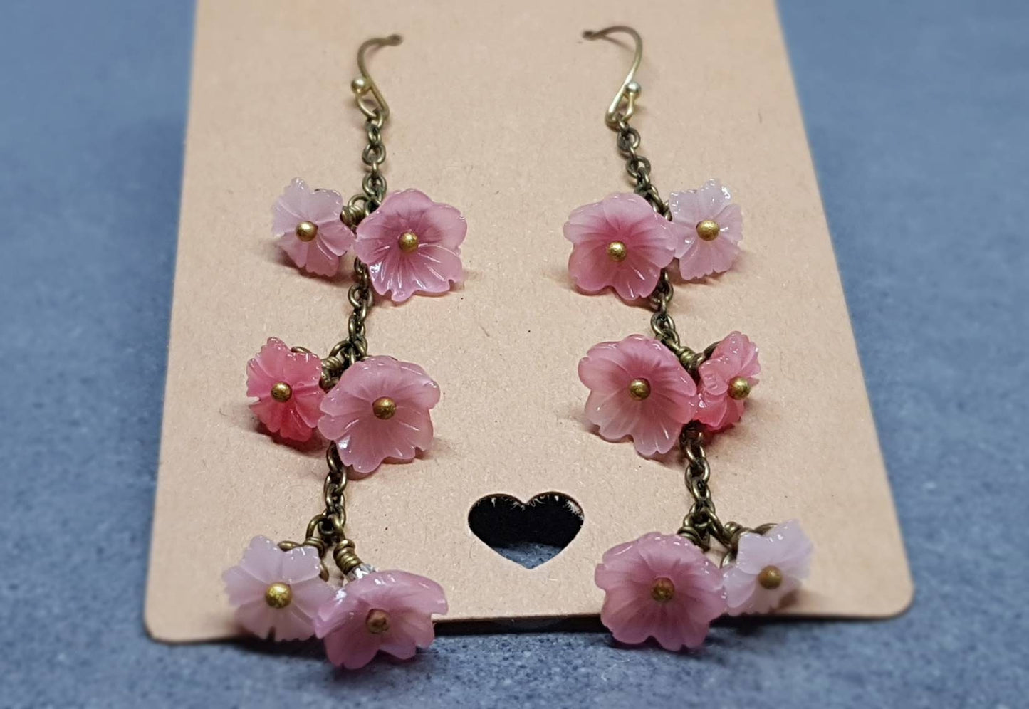 Flower Earrings, Hypoallergenic Ear Wires, Dusky Pink/Peach Earrings, Boho Jewelry, PRIMERO Crystals®, Handmade Item