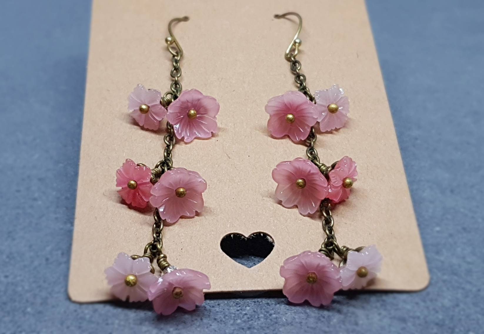 Flower Earrings, Hypoallergenic Ear Wires, Dusky Pink/Peach Earrings, Boho Jewelry, PRIMERO Crystals®, Handmade Item