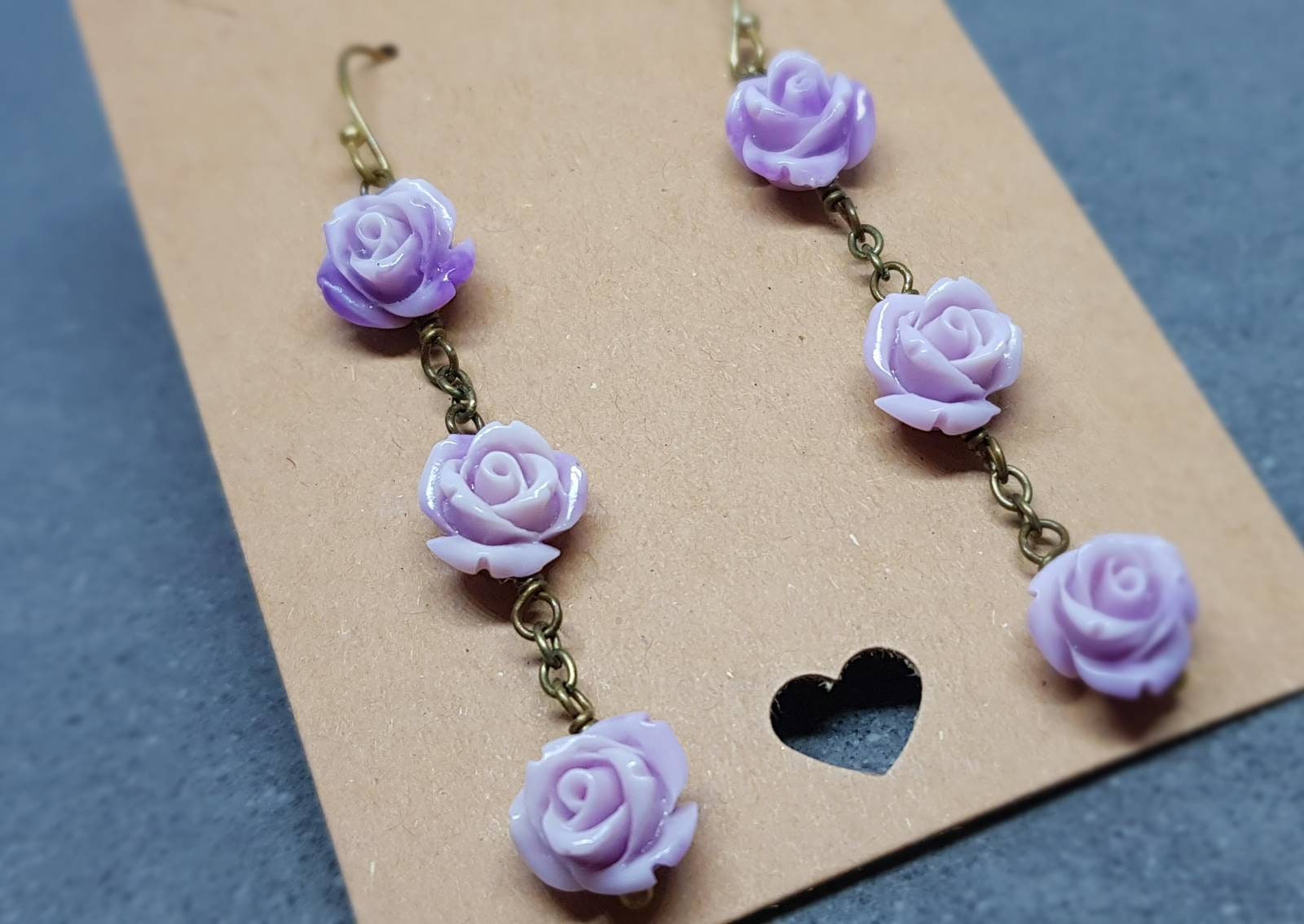 Rose Dangle Earrings, Hypoallergenic Ear Wires, Purple Earrings, Rose Earrings, Vintage Style Earrings