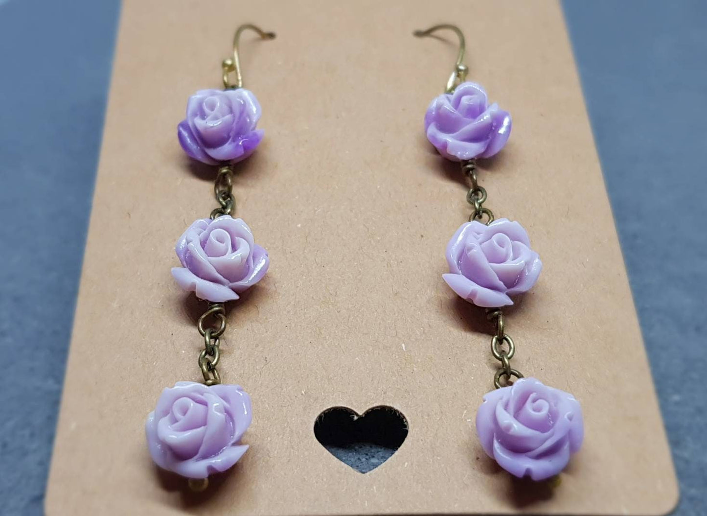 Rose Dangle Earrings, Hypoallergenic Ear Wires, Purple Earrings, Rose Earrings, Vintage Style Earrings
