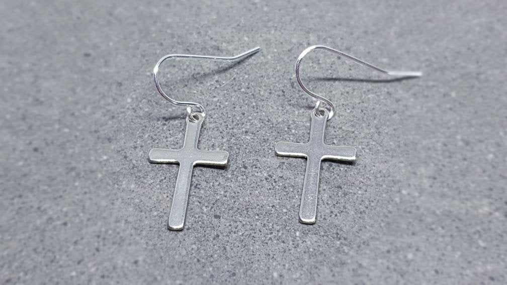 Silver Cross Earrings, Hypoallergenic Ear Wires, Stainless Steel, Cross Jewelry, Gothic Jewellery