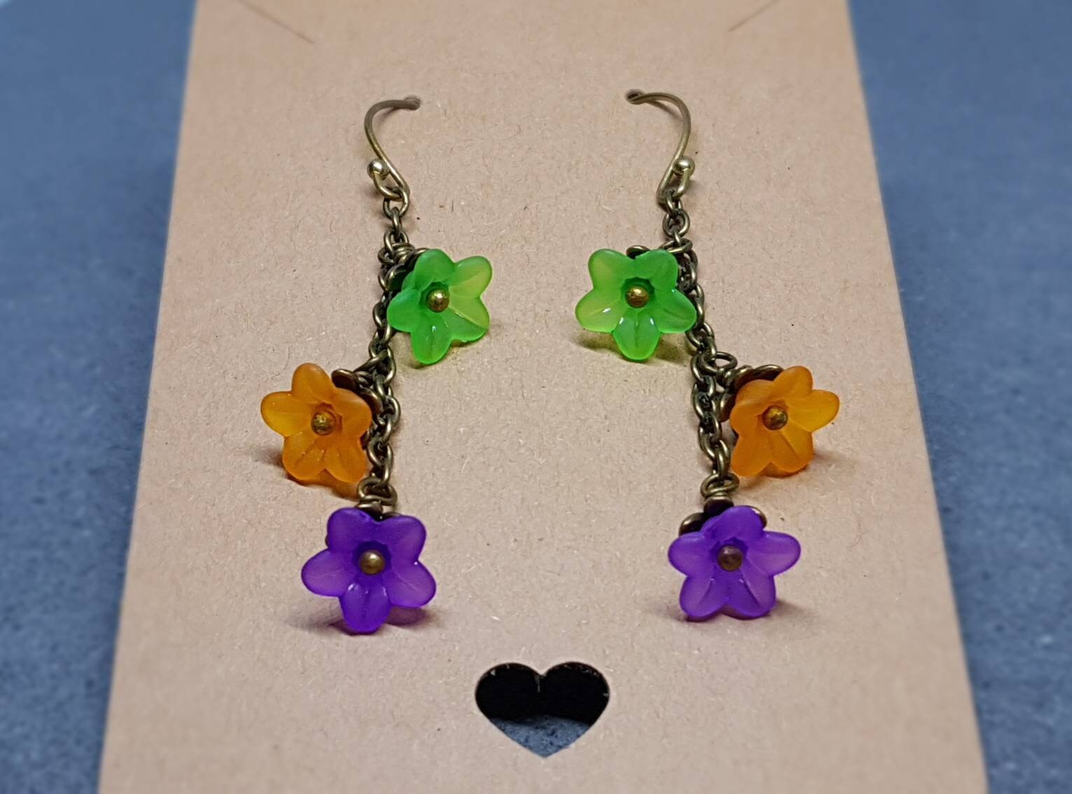 Flower Earrings, Hypoallergenic Ear Wires, Purple Earrings, Boho Jewelry, Halloween Earrings