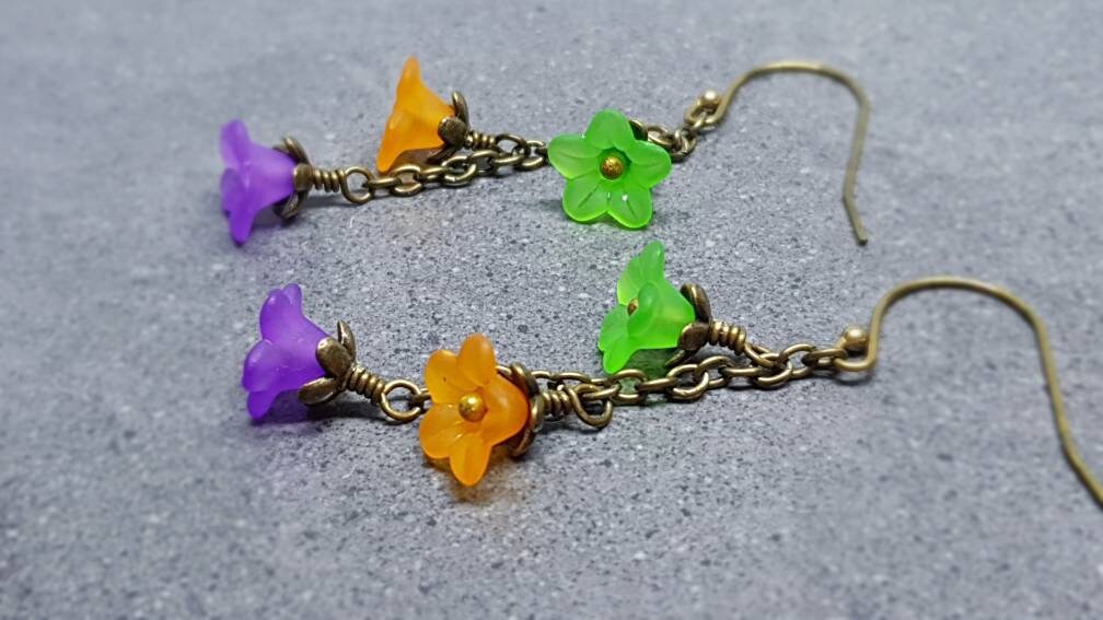 Flower Earrings, Hypoallergenic Ear Wires, Purple Earrings, Boho Jewelry, Halloween Earrings