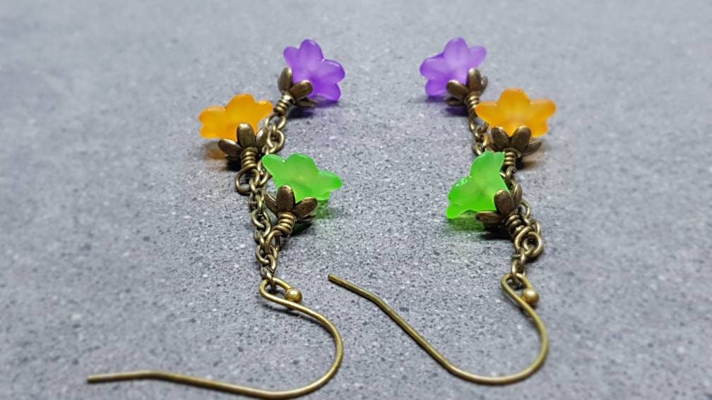 Flower Earrings, Hypoallergenic Ear Wires, Purple Earrings, Boho Jewelry, Halloween Earrings