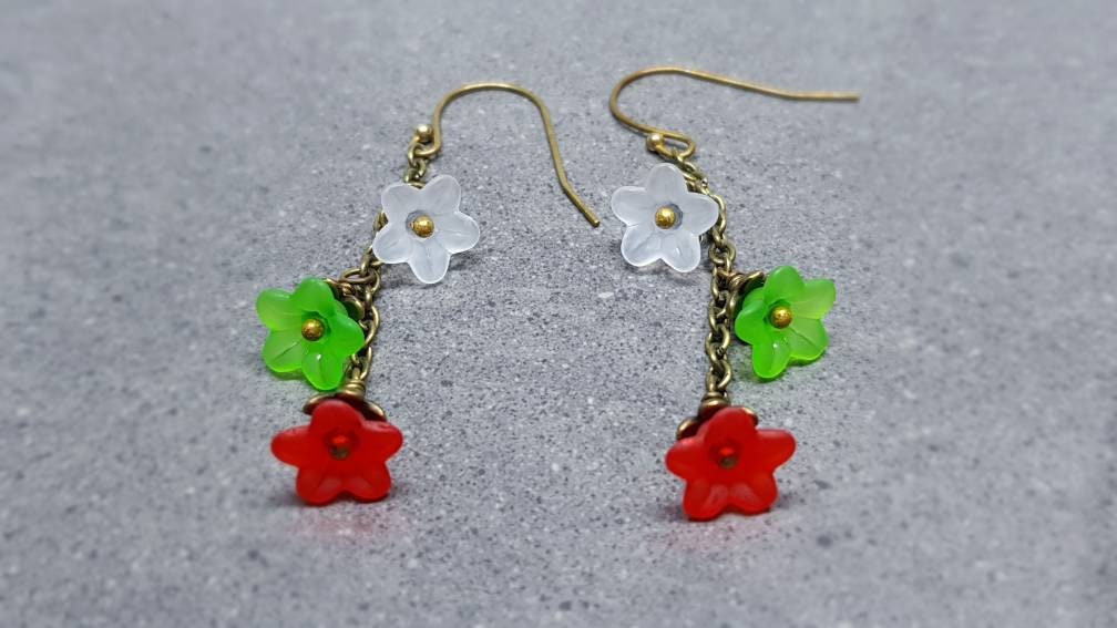 Flower Earrings, Hypoallergenic Ear Wires, Festive Earrings, Boho Jewelry, Simple Vintage Earrings