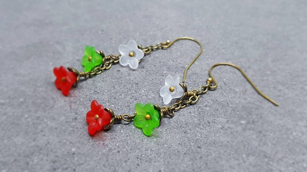 Flower Earrings, Hypoallergenic Ear Wires, Festive Earrings, Boho Jewelry, Simple Vintage Earrings