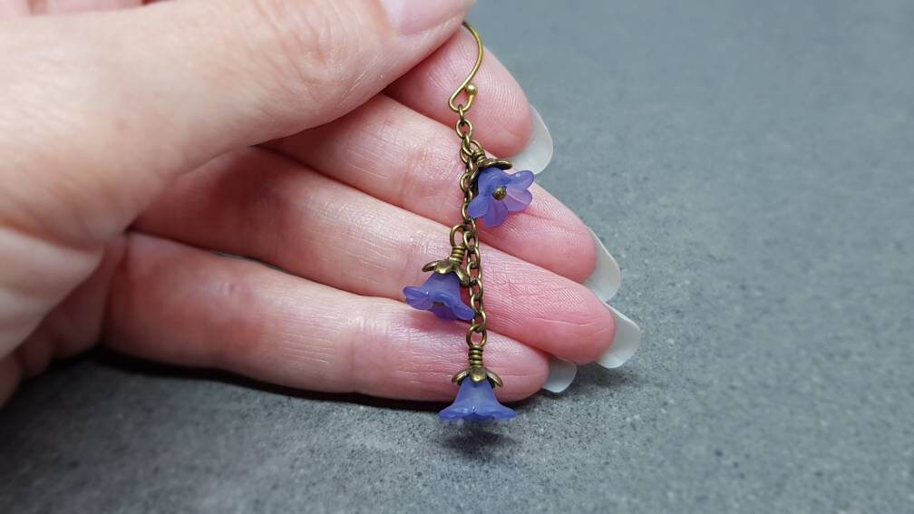 Flower Earrings, Hypoallergenic Ear Wires, Lavender Blue Earrings, Boho Jewelry, Simple Vintage Earrings
