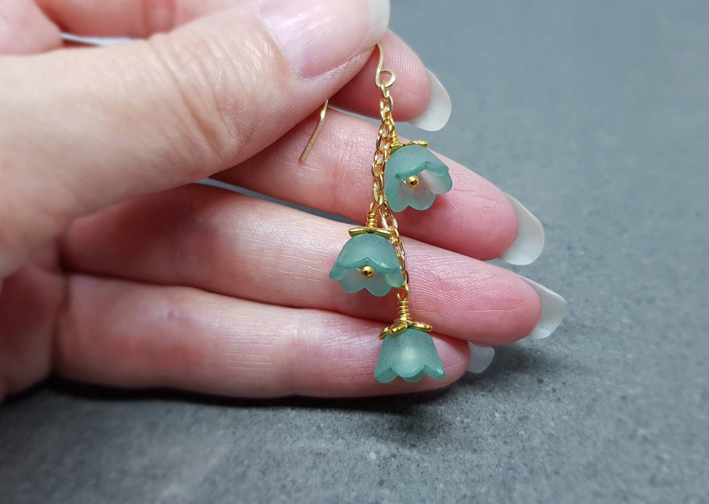 Flower Earrings, Hypoallergenic Ear Wires, Teal Green Earrings, Boho Jewelry, Simple Vintage Earrings
