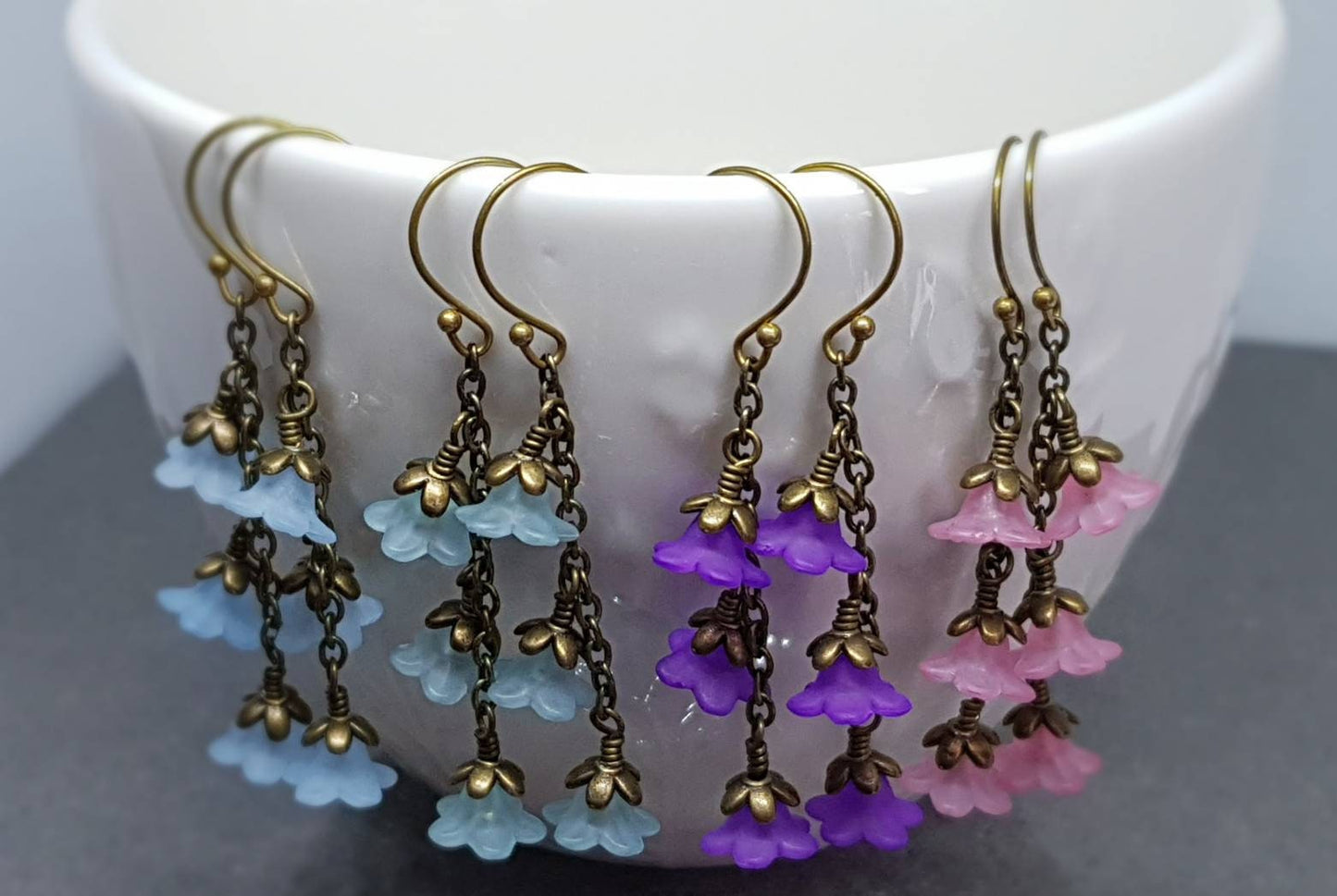 Flower Earrings, Hypoallergenic Ear Wires, Pale Blue Earrings, Boho Jewelry, Simple Vintage Earrings