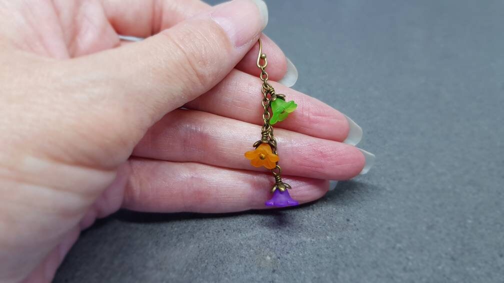 Flower Earrings, Hypoallergenic Ear Wires, Purple Earrings, Boho Jewelry, Halloween Earrings