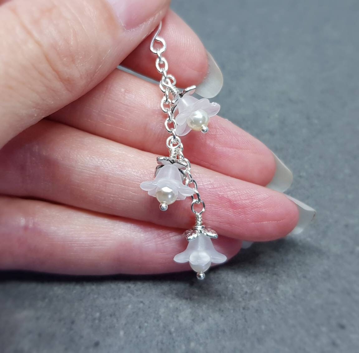 Flower Earrings, Hypoallergenic Ear Wires, Snowdrop Earrings, Spring Flower Earrings, White Earrings, White PRIMERO Crystals® Pearl Earrings