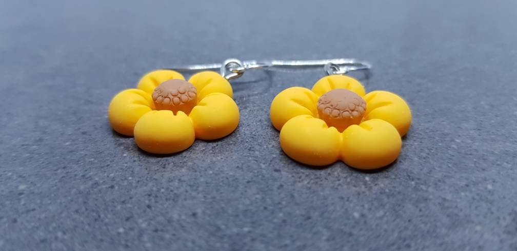 Yellow Daisy Earrings, Hypoallergenic Ear Wires