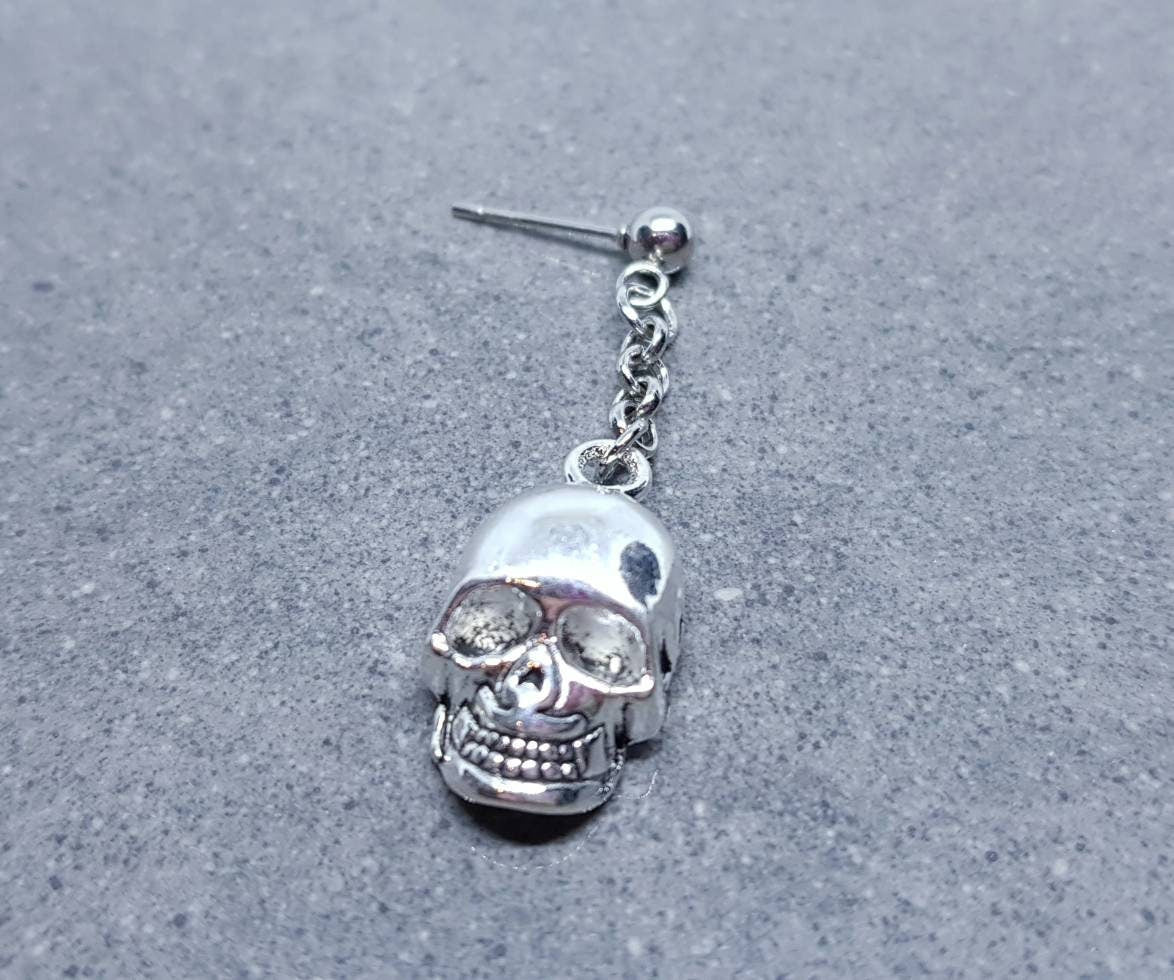 Skull Earrings, Surgical Steel Hypoallergenic Studs, Comes as a Pair or Single, Gothic Jewellery