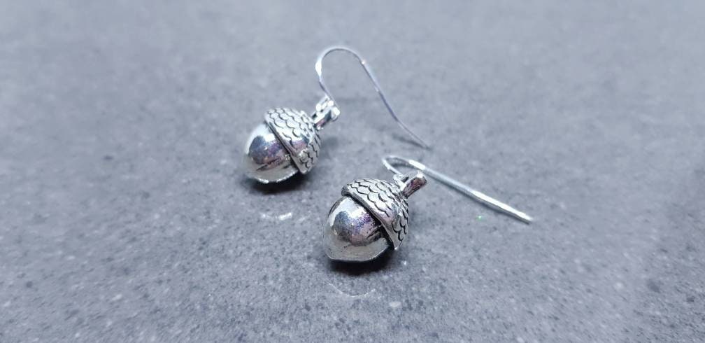 Large Acorn Earrings, Hypoallergenic Ear Wires, Sterling Silver Ear Wires, Fall Earrings, Silver Earrings, Autumn Earrings