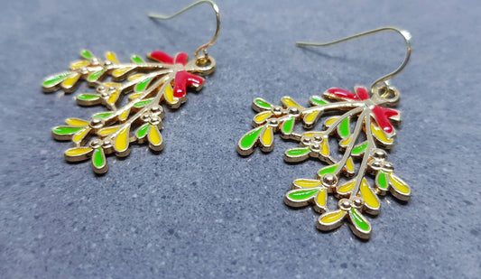 Mistletoe Earrings, Hypoallergenic Ear Wires, Sterling Silver Ear Wires, Christmas Earrings, Festive Earrings
