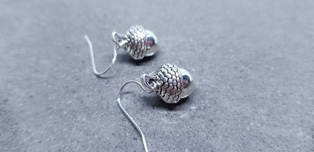 Large Acorn Earrings, Hypoallergenic Ear Wires, Sterling Silver Ear Wires, Fall Earrings, Silver Earrings, Autumn Earrings